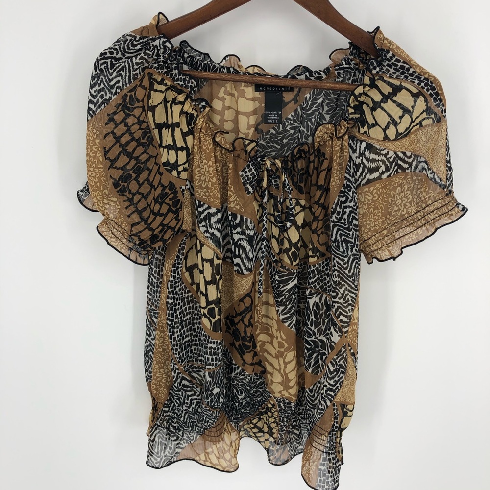 Ingredients short sleeved multi-colored sheer top